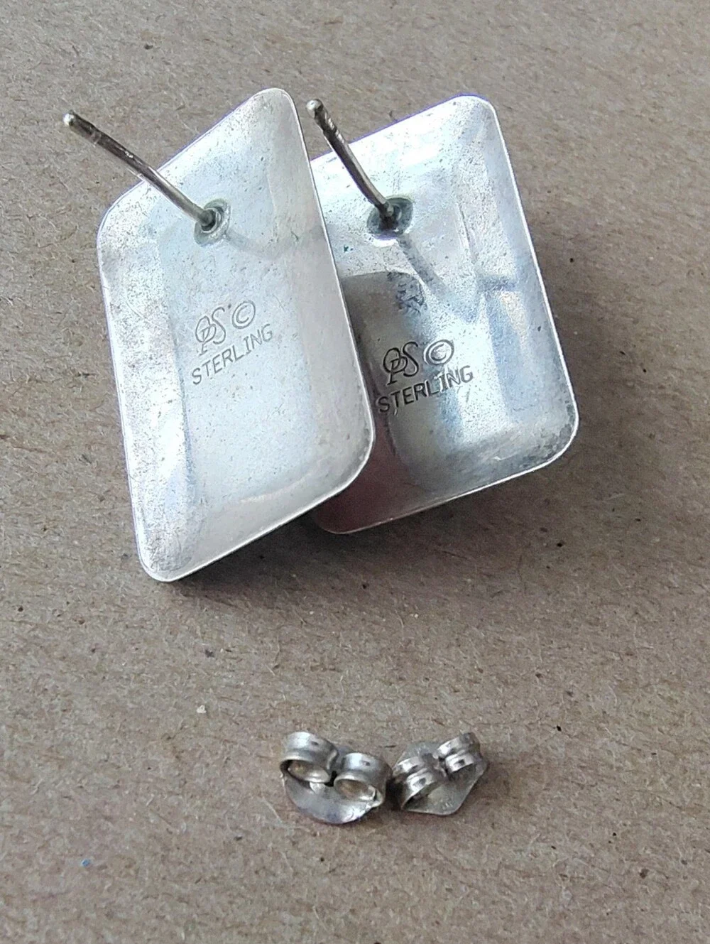 Pink Rectangular Stone Silver-Tone Stud Earrings - Women Jewelry